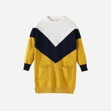 Shein Girls Slit Hem Color Block Sweater