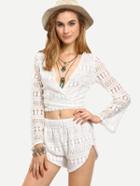 Shein Surplice Front Crop Lace Top With Shorts