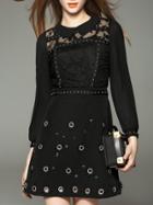 Shein Black Hollow Gauze Embroidered Rivet Dress