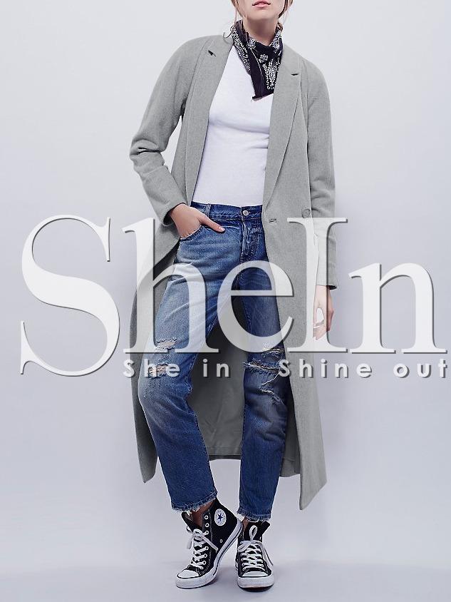 Shein Grey Lapel Pockets Coat