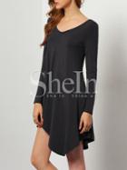 Shein Black V Neck Asymmetric Dress
