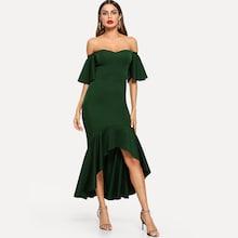 Shein Bell Sleeve Ruffle Hem High Low Bardot Dress
