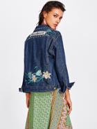 Shein Flower Embroidered Rivet Decoration Denim Jacket