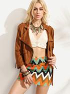 Shein Brown Faux Suede Fringe Back Moto Jacket