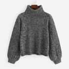 Shein Plus Lantern Sleeve Rolled Neck Marled Sweater