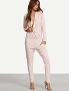 Shein Pink Long Sleeve Pockets Wrap Jumpsuit