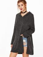 Shein Dark Grey Hooded Slit Hem T-shirt
