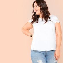 Shein Plus Scallop Laser Cut Cap Sleeve Top