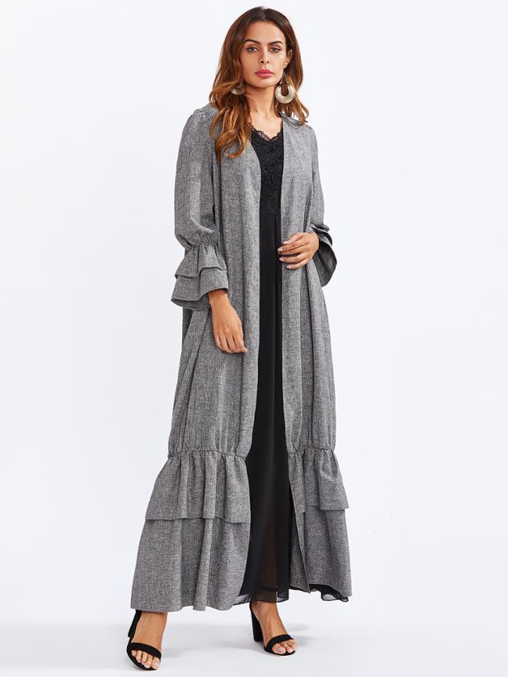 Shein Tiered Ruffle Bell Cuff And Hem Abaya
