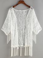Shein Fringe Open-front Cover-up Lace Blouse