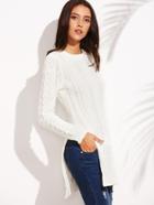 Shein White Round Neck Split Side Long Sleeve Sweater