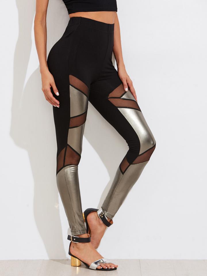 Shein Mesh Insert Two Tone Leggings
