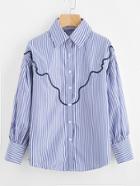 Shein Contrast Striped Wavy Line Embroidery Shirt