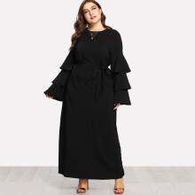 Shein Plus Self Waist Tiered Sleeve Dress