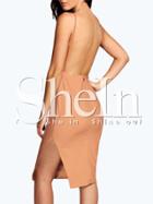 Shein Nude Spaghetti Strap Split Backless Dress