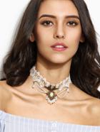 Shein White Faux Pearl Pendant Lace Choker Necklace