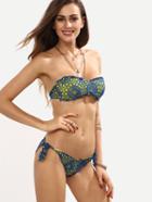 Shein Contrast Ruffled Lace Overlay Bandeau Bikini Set