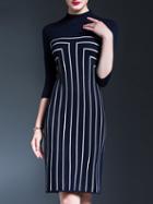 Shein Navy Collar Striped Sheath Dress