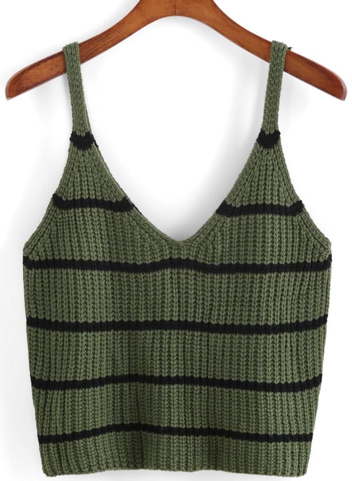 Shein Spaghetti Strap Striped Green Cami Top