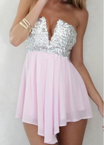Rosewe Sequin Decorated Pink A Line Dress