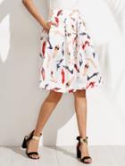Shein Multicolor Shoes Print Pocket Pleated Skirt