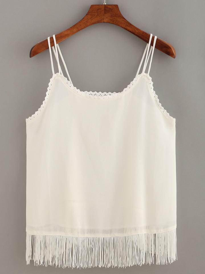Shein Crochet Neckline Fringe Cami Top