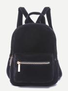 Shein Black Pocket Front Double Handle Velvet Backpack
