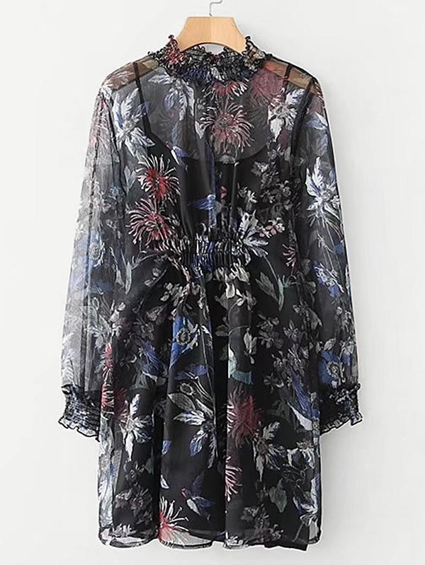Shein Floral Sheer Dress With Inner Cami