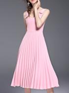 Shein Pink Strap Backless Pleated A-line Dress