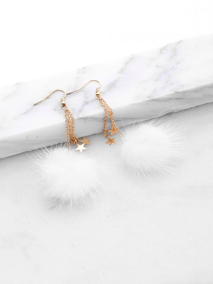 Shein Pom Pom & Star Detail Drop Earrings