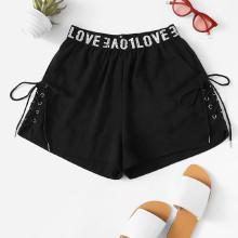 Shein Knot Detail Letter Print Shorts