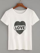 Shein White Love Heart Print T-shirt