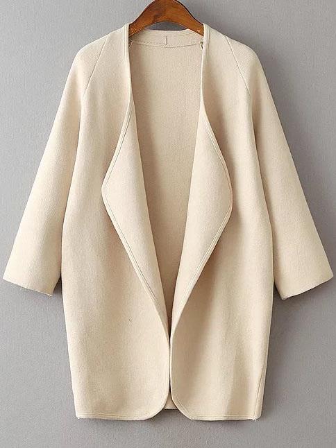 Shein Beige Draped Collar Raglan Sleeve Long Cardigan
