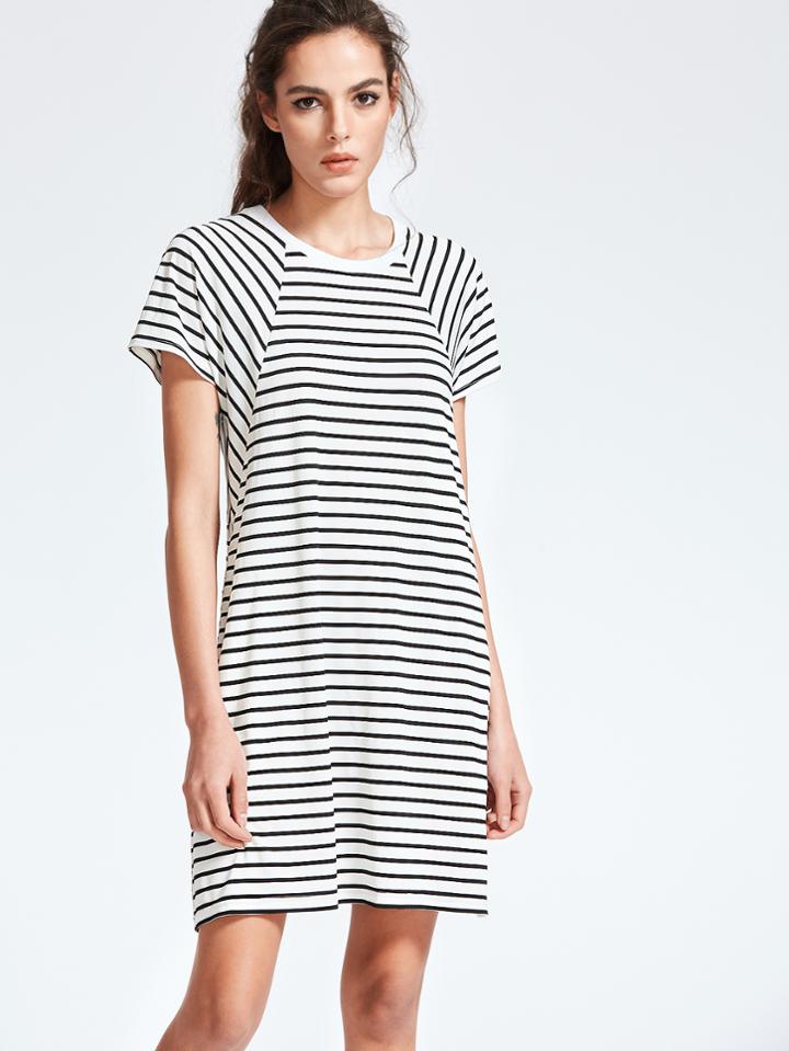 Shein Striped Raglan Sleeve Tee Dress