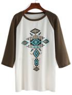 Shein Tribal Print Raglan Sleeve T-shirt