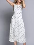 Shein White Round Neck Sleeveless Print Dress