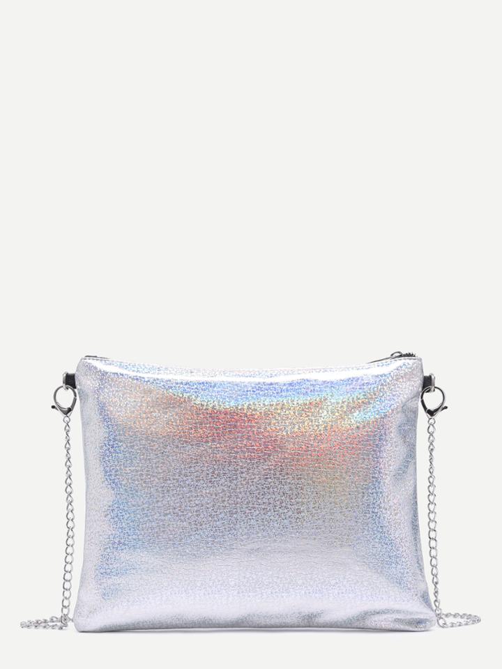 Shein Rainbow Gloss Pu Clutch Bag With Chain Strap