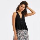 Shein Lace Applique Ruffle Shell Top