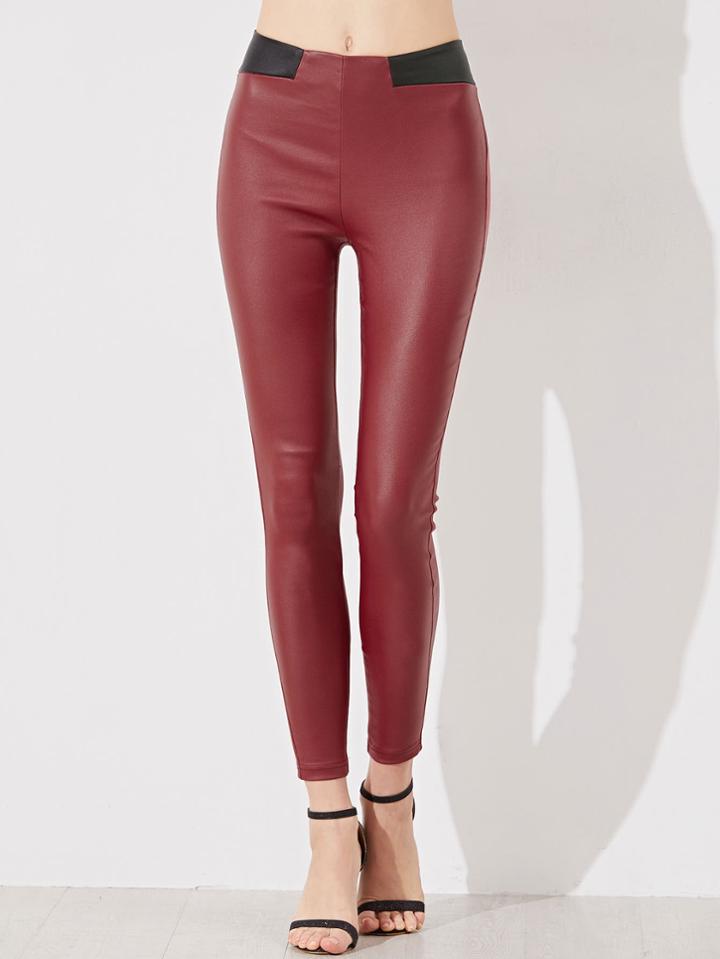 Shein Contrast Waist Coated Leggings