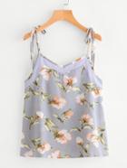 Shein Contrast Panel Botanical Print Tie-strap Cami Top