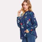 Shein Mock Neck Pleated Front Floral Top