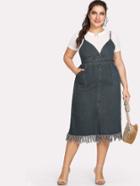 Shein Denim Dual Pocket Fringe Hem Cami Dress