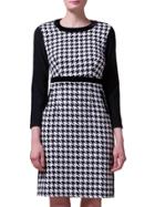 Shein Black Crew Neck Houndstooth Pockets Sheath Dress