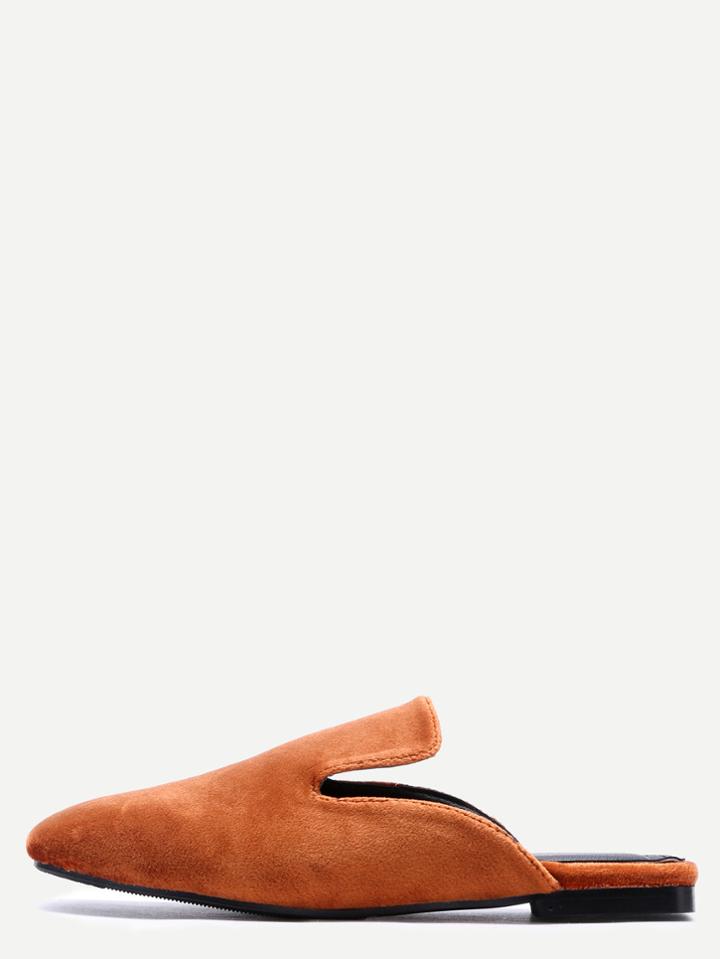 Shein Brown Square Toe Velvet Loafer Slippers