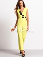 Shein Yellow Sleeveless Flower Decoration Hollow Jumpsuit