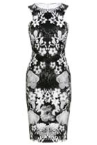 Shein Black White Sleeveless Leaves Print Bodycon Dress