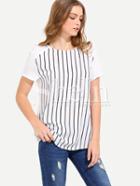 Shein White Short Sleeve Striped T-shirt