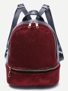 Shein Burgundy Faux Fur Covered Zip Front Backpack