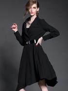 Shein Black V Neck Long Sleeve Drawstring Dress