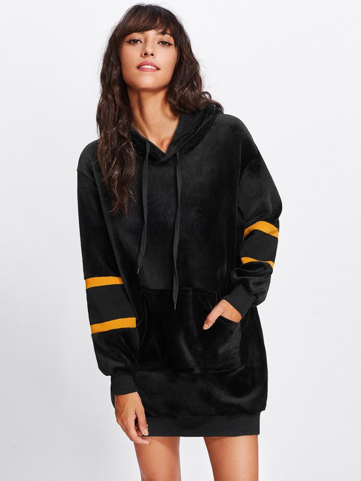 Shein Contrast Striped Taped Sleeve Sweatshirt Dress